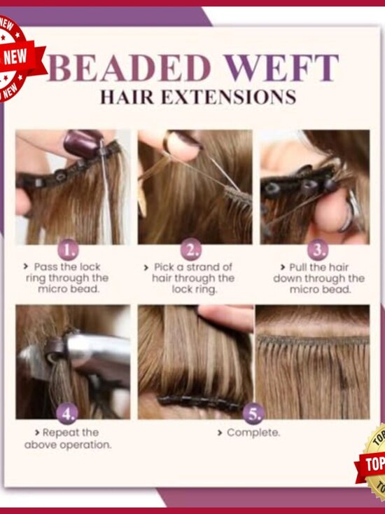 Human Hair Micro Beaded Weft Extensions 18 Inch 50g Reusable